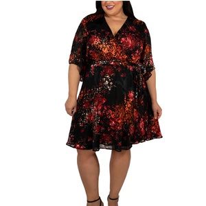 Made Pour Toi Plus Size Flutter Sleeve Faux Wrap Dress 20W